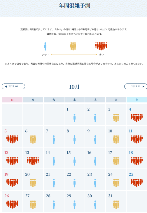 10月の混雑予想カレンダー