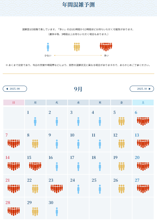 9月の混雑予想カレンダー