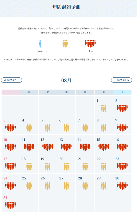 8月の混雑予想カレンダー